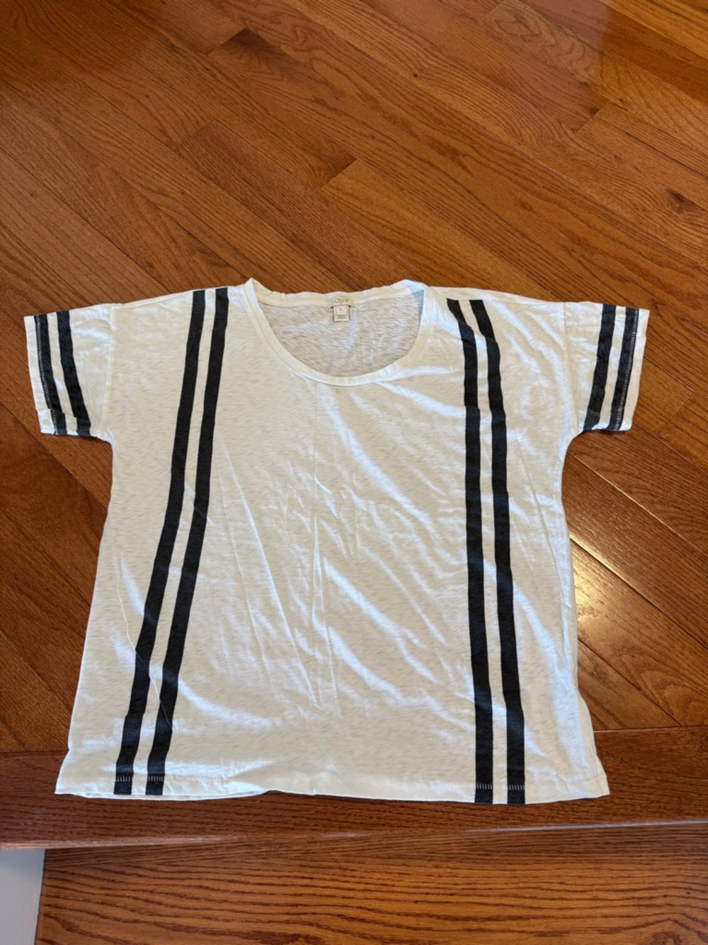 J. Crew White Short-Sleeve Tee with Black Vertical Stripes